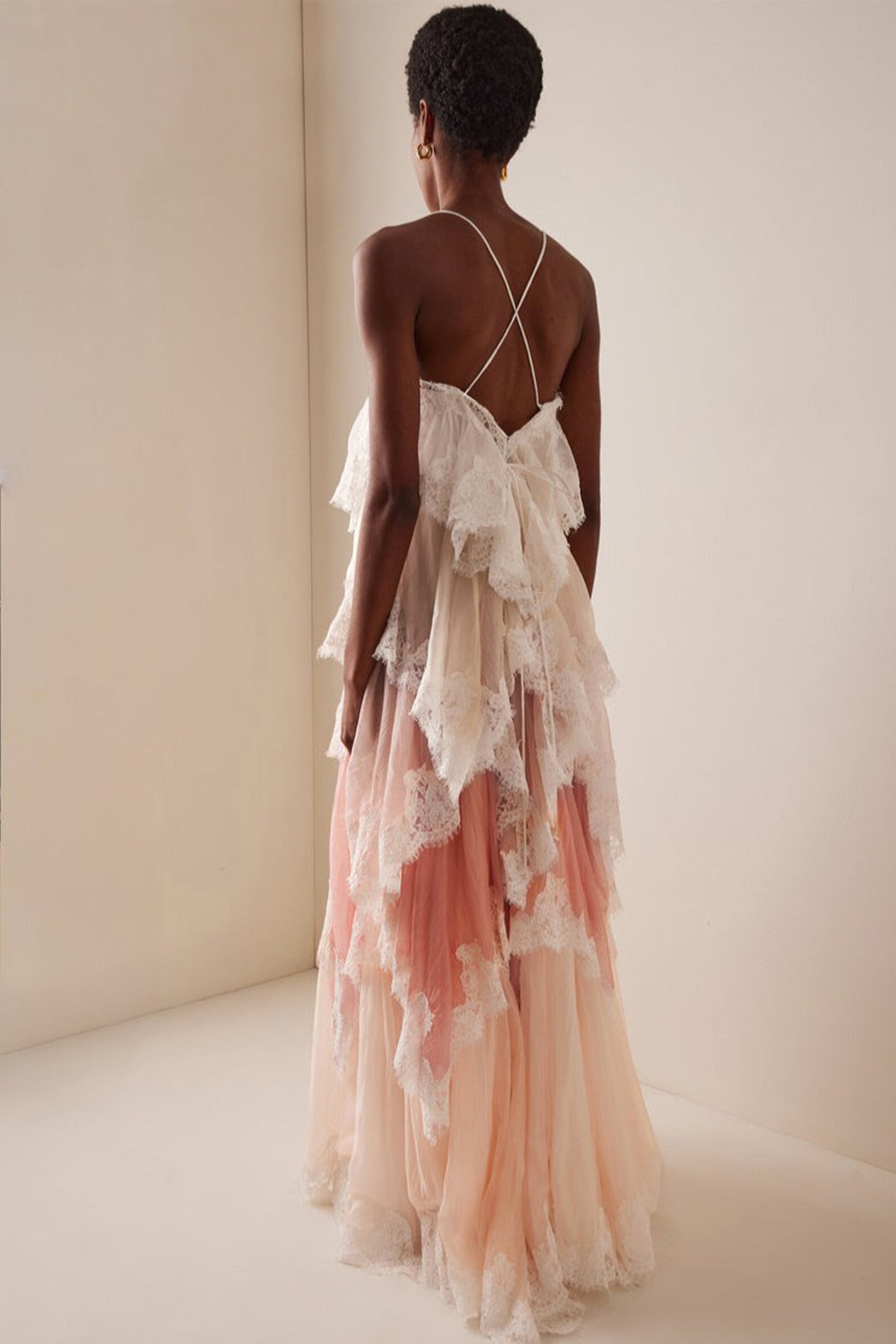 Chiffon Gradient Color Lace Maxi Dress