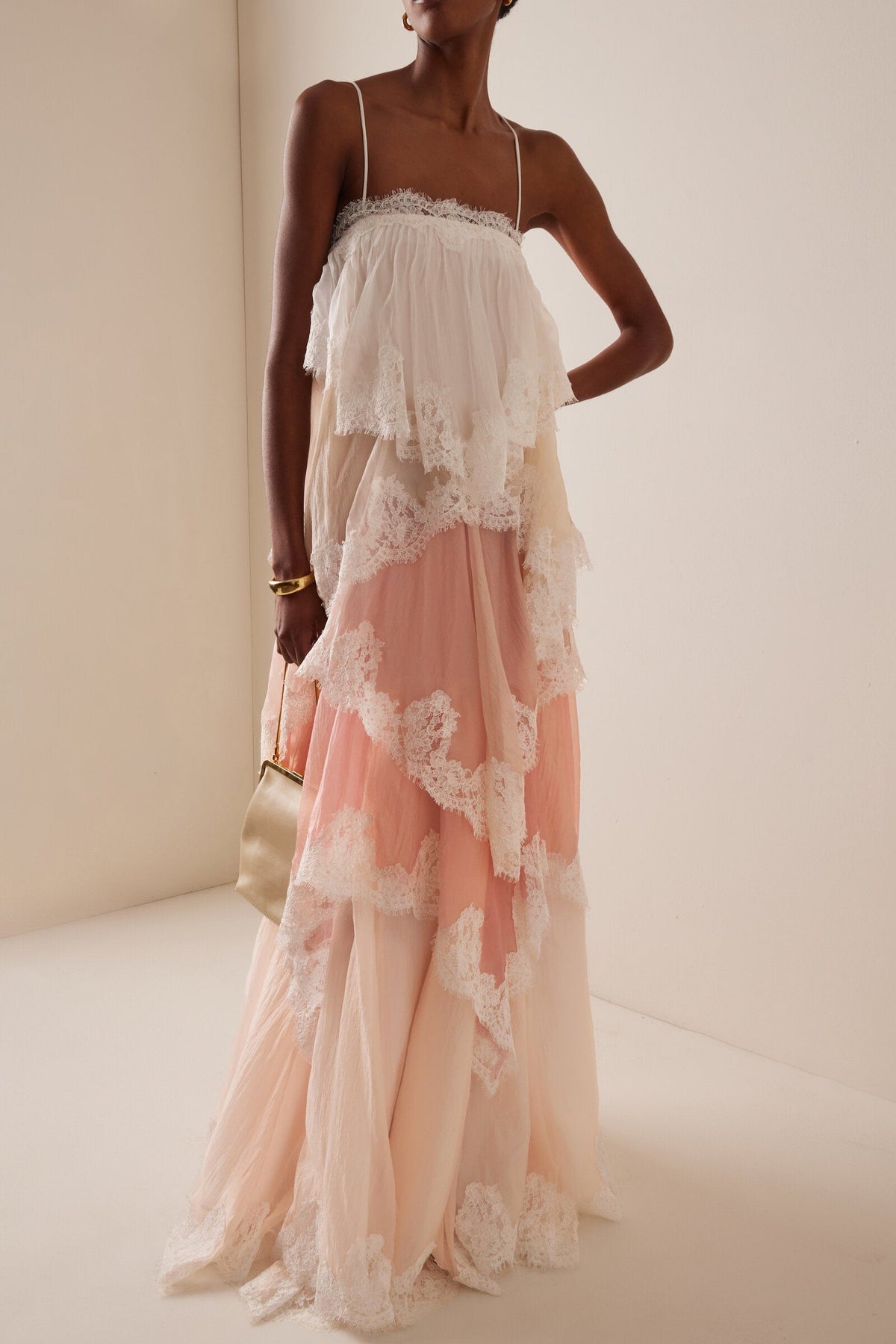 Chiffon Gradient Color Lace Maxi Dress