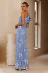 Mesh Embroidered One Shoulder Maxi Dress