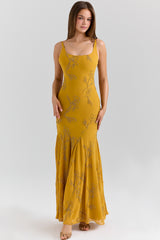 Sequin Embroidered Square Collar Slip Maxi Dress