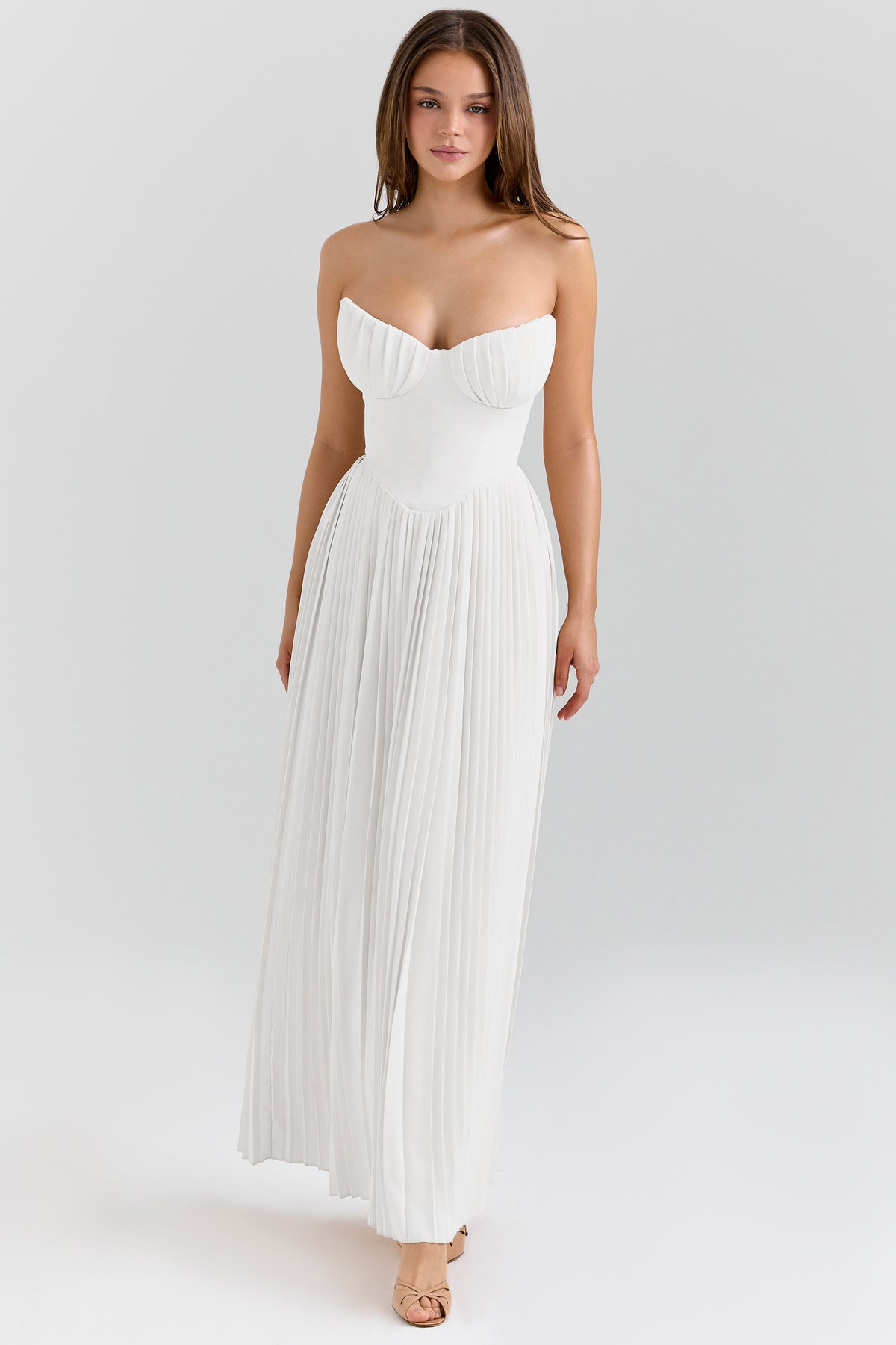 Solid Pleated Off Shoulder Maxi Dress