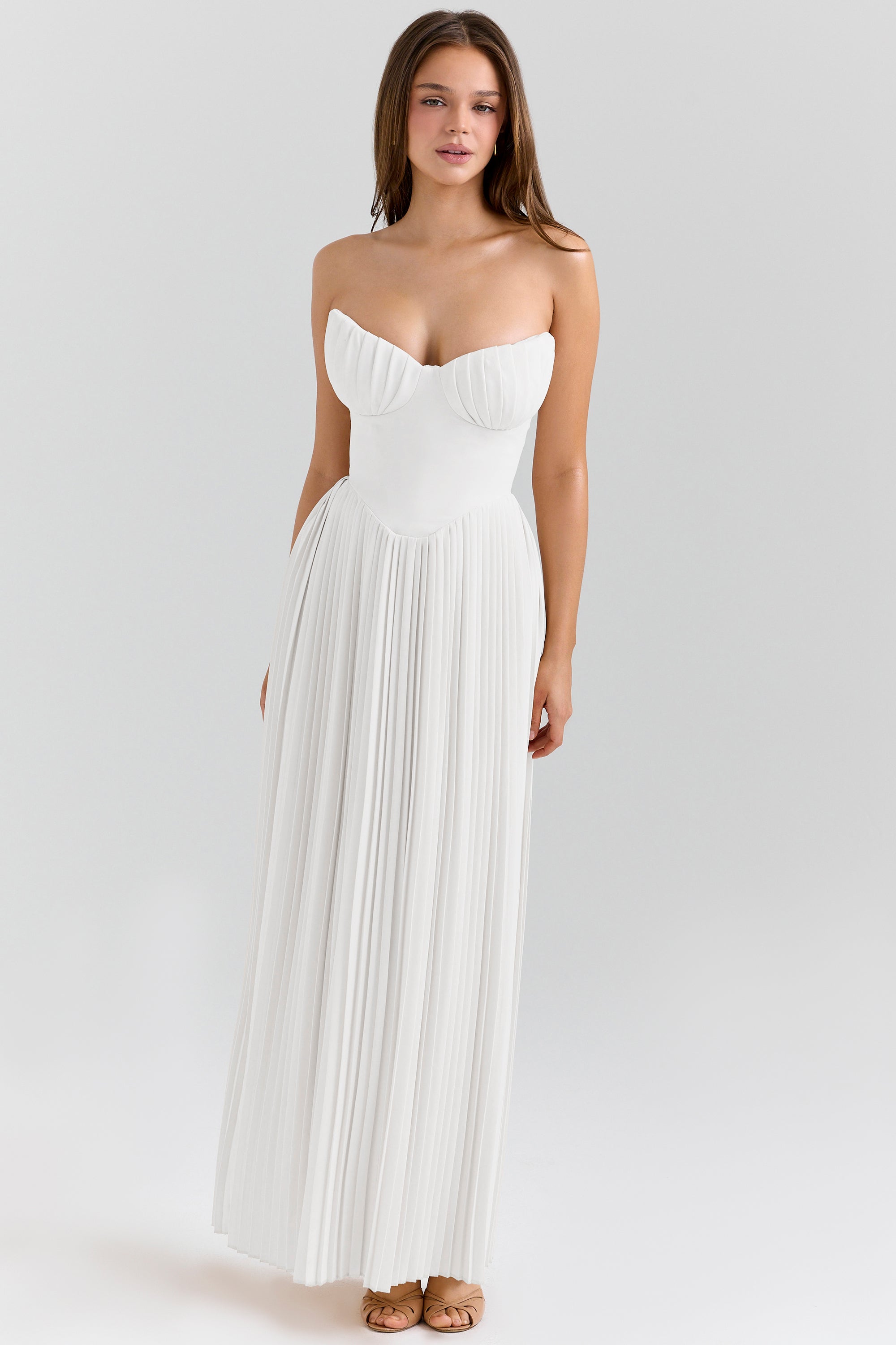 Solid Pleated Off Shoulder Maxi Dress