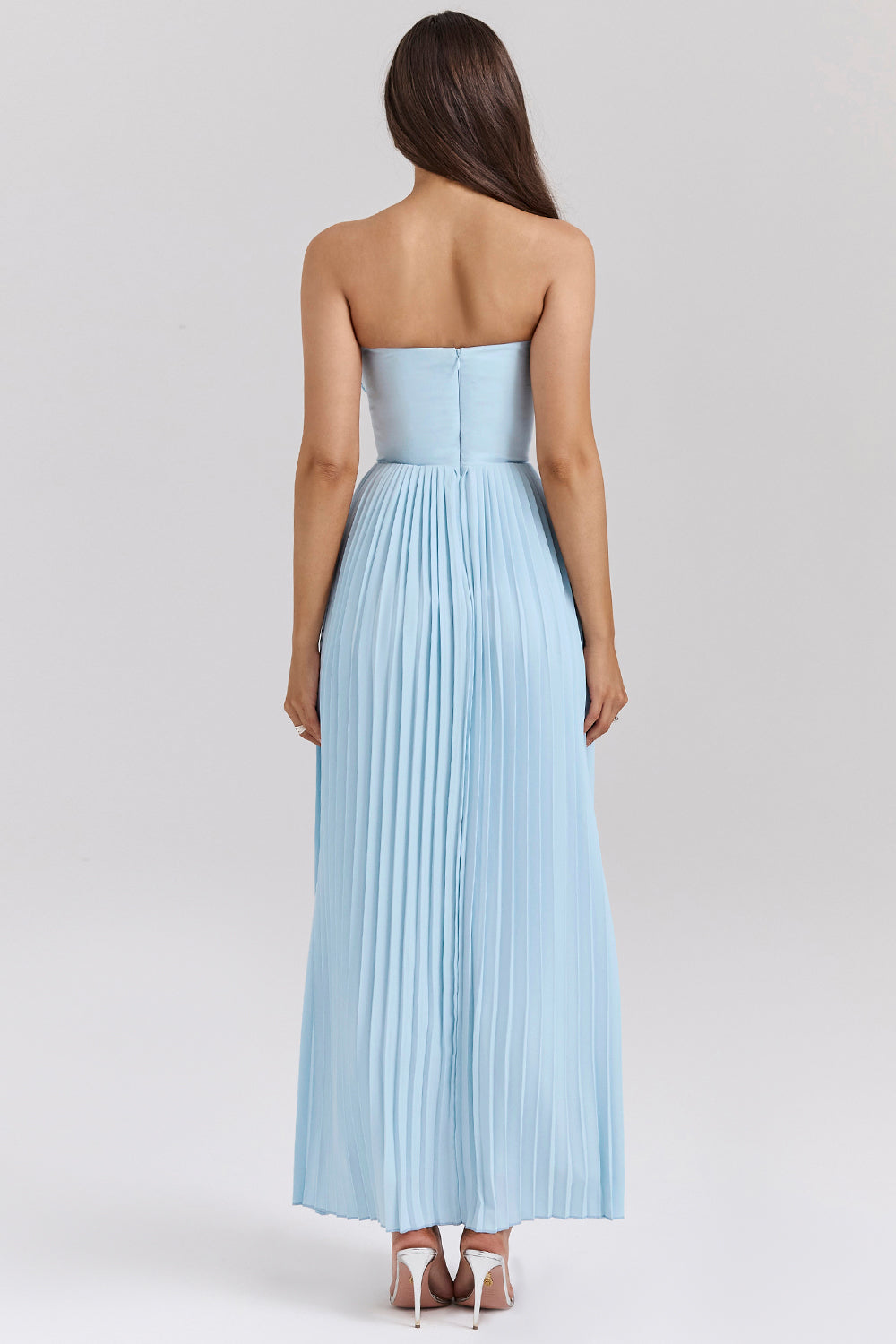 Solid Pleated Off Shoulder Maxi Dress