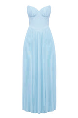 Solid Pleated Off Shoulder Maxi Dress