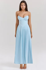 Solid Pleated Off Shoulder Maxi Dress