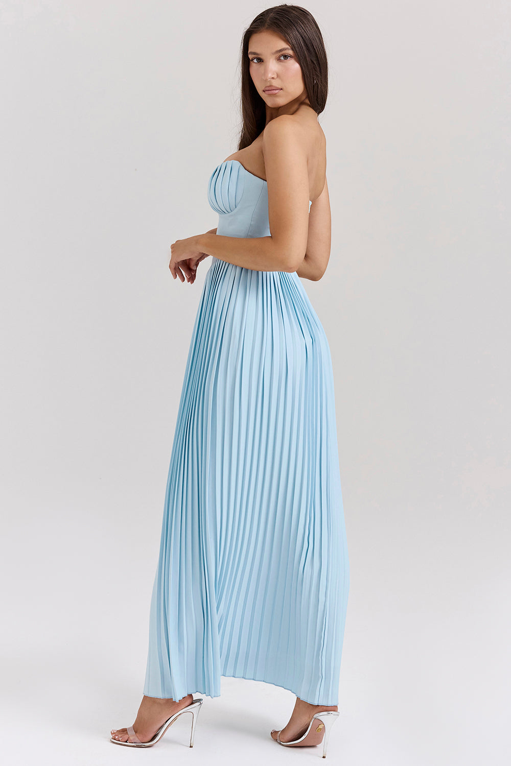 Solid Pleated Off Shoulder Maxi Dress