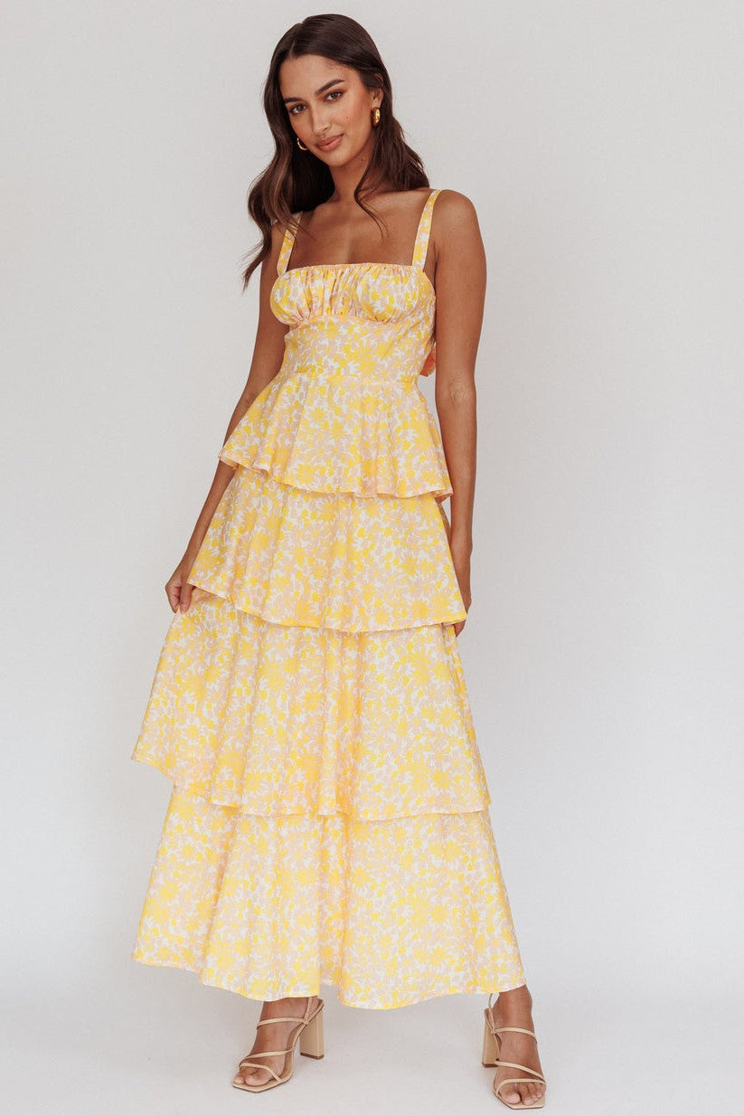 Floral Ruffle Tie-Up Midi Dress