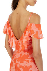 Floral Ruffle V-Neck Midi Dress