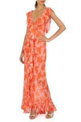 Floral Ruffle V-Neck Midi Dress