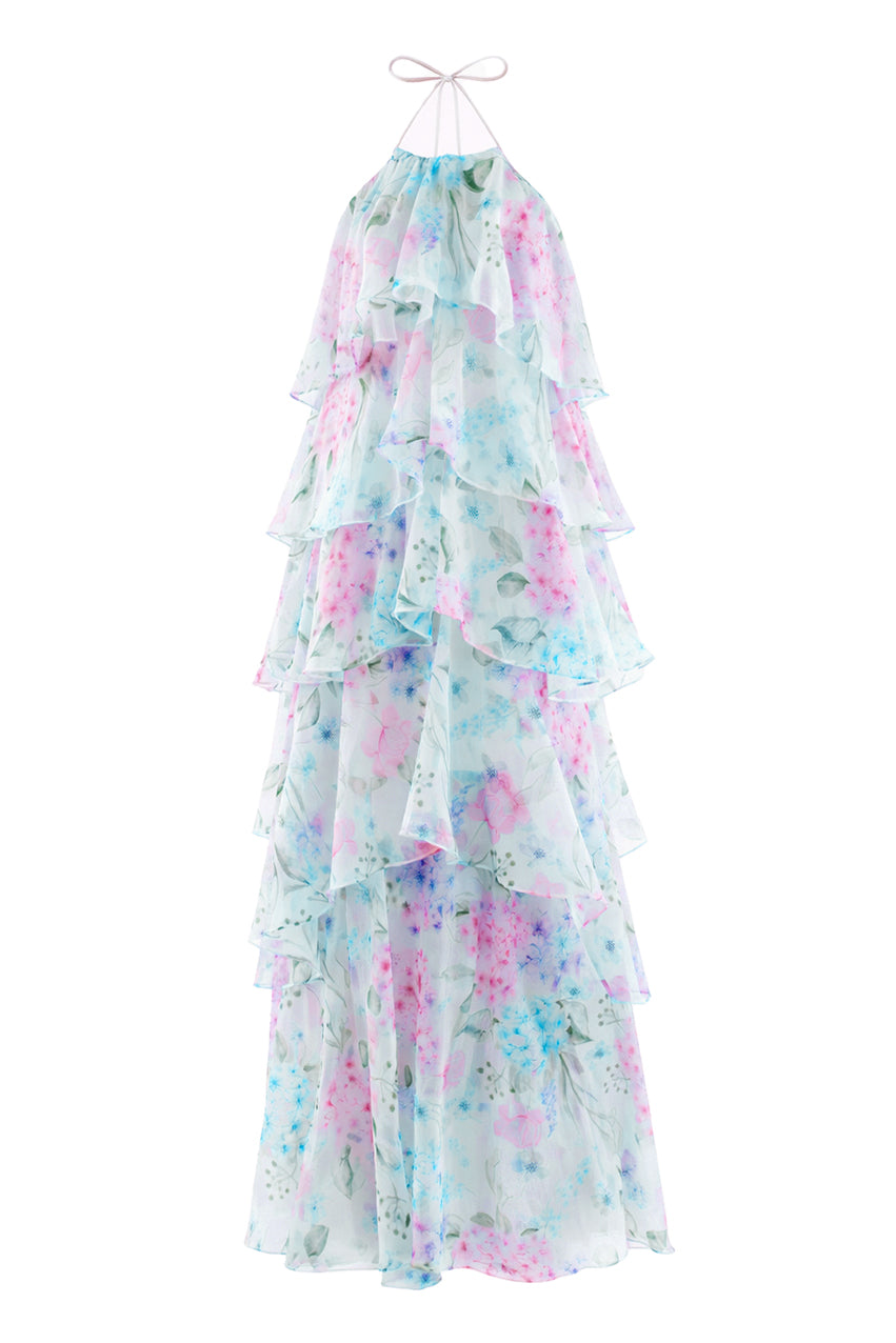 Floral Ruffle Halter Neck Midi Dress