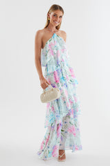 Floral Ruffle Halter Neck Midi Dress