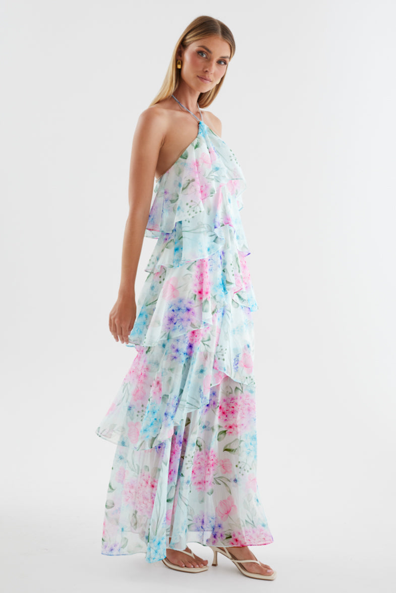 Floral Ruffle Halter Neck Midi Dress