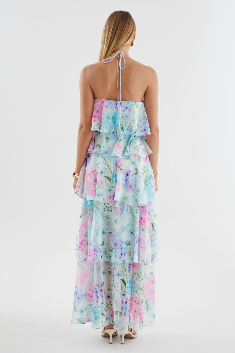 Floral Ruffle Halter Neck Midi Dress