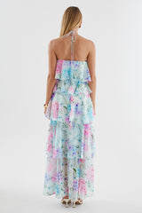 Floral Ruffle Halter Neck Midi Dress