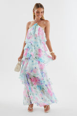 Floral Ruffle Halter Neck Midi Dress