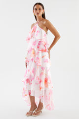 Floral Ruffle Halter Neck Midi Dress