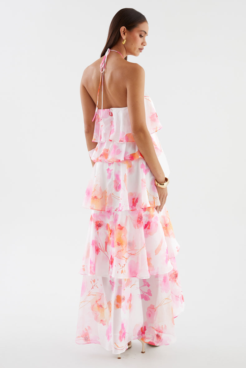 Floral Ruffle Halter Neck Midi Dress