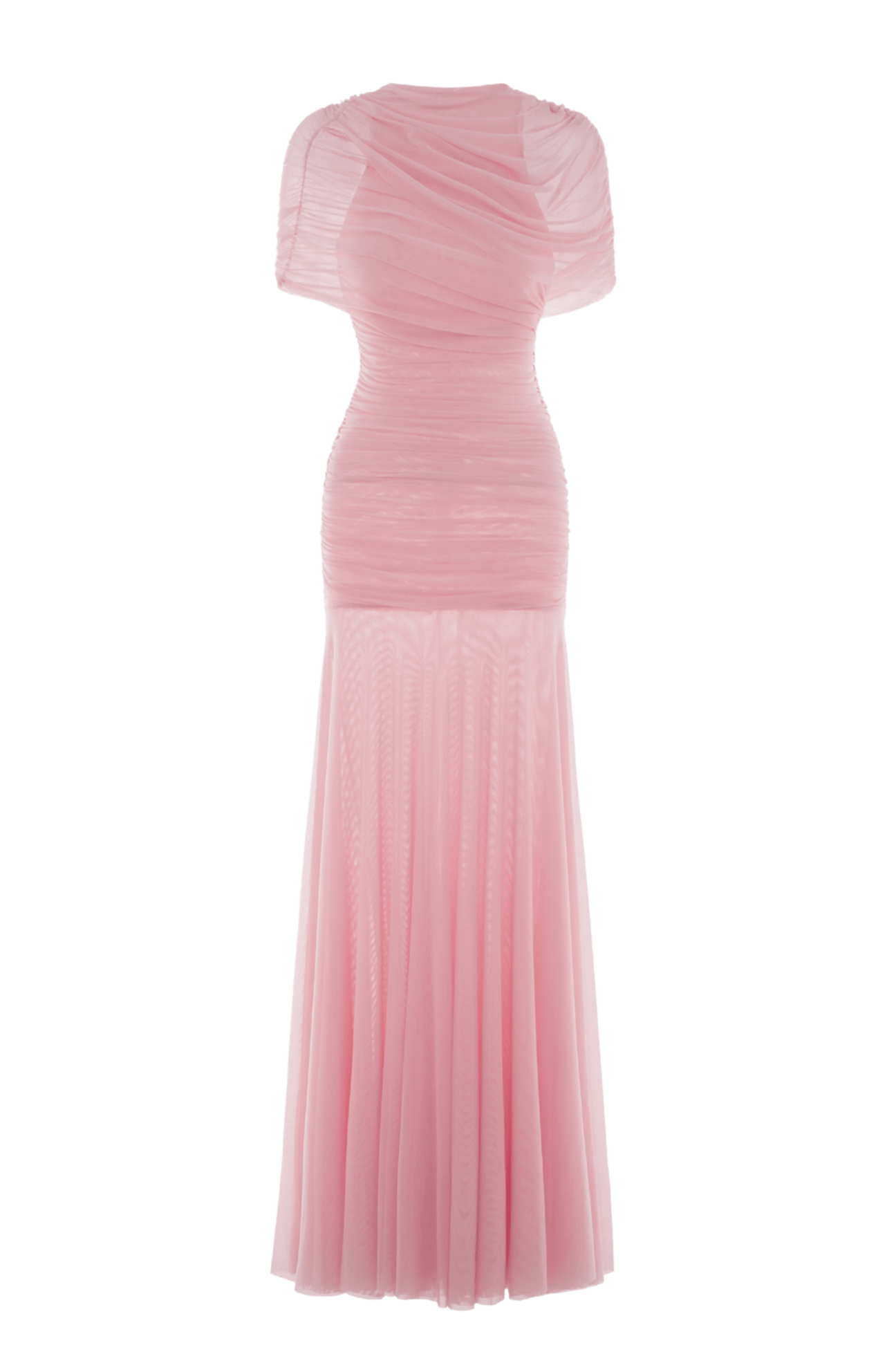 Gathering Solid Cape Sleeve Maxi Dress