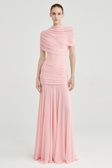 Gathering Solid Cape Sleeve Maxi Dress