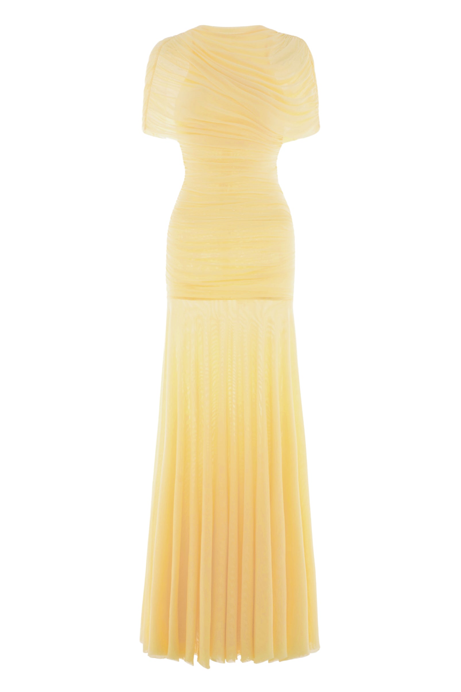 Gathering Solid Cape Sleeve Maxi Dress