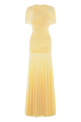 Gathering Solid Cape Sleeve Maxi Dress
