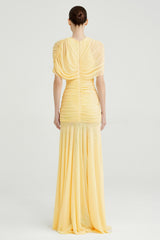 Gathering Solid Cape Sleeve Maxi Dress