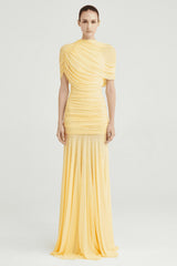 Gathering Solid Cape Sleeve Maxi Dress