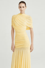 Gathering Solid Cape Sleeve Maxi Dress