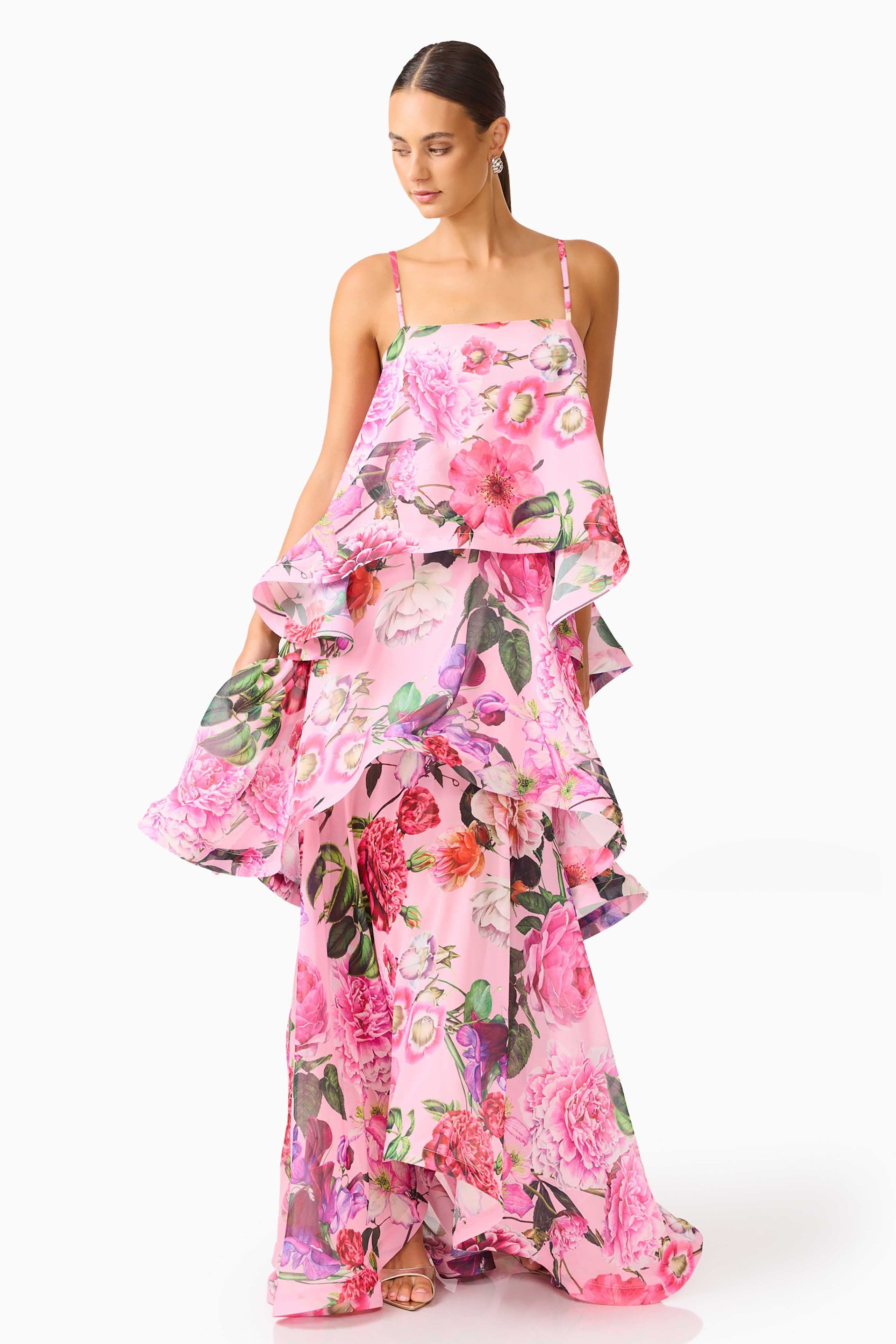 Floral Ruffle Slip Midi Dress