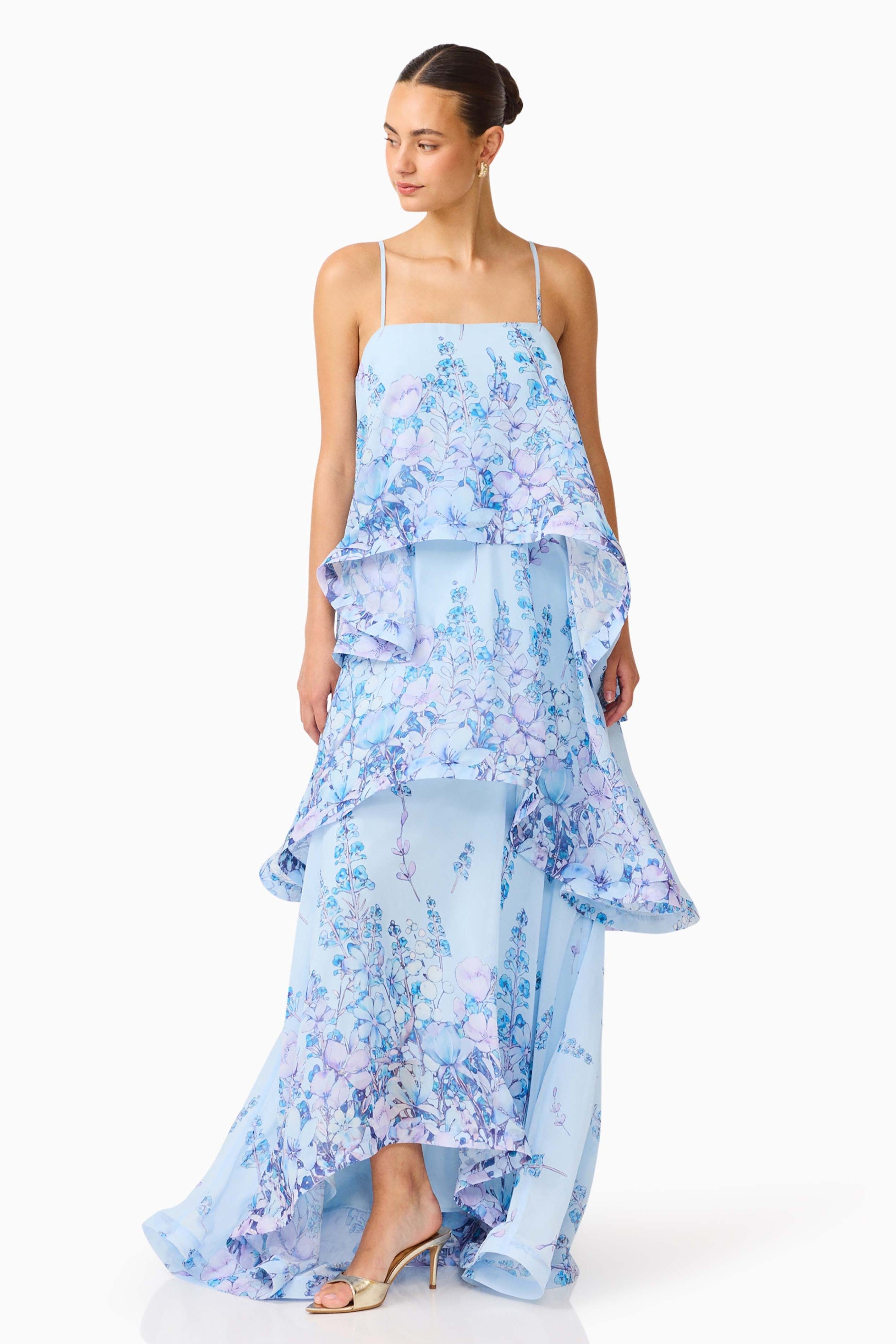 Floral Ruffle Slip Midi Dress