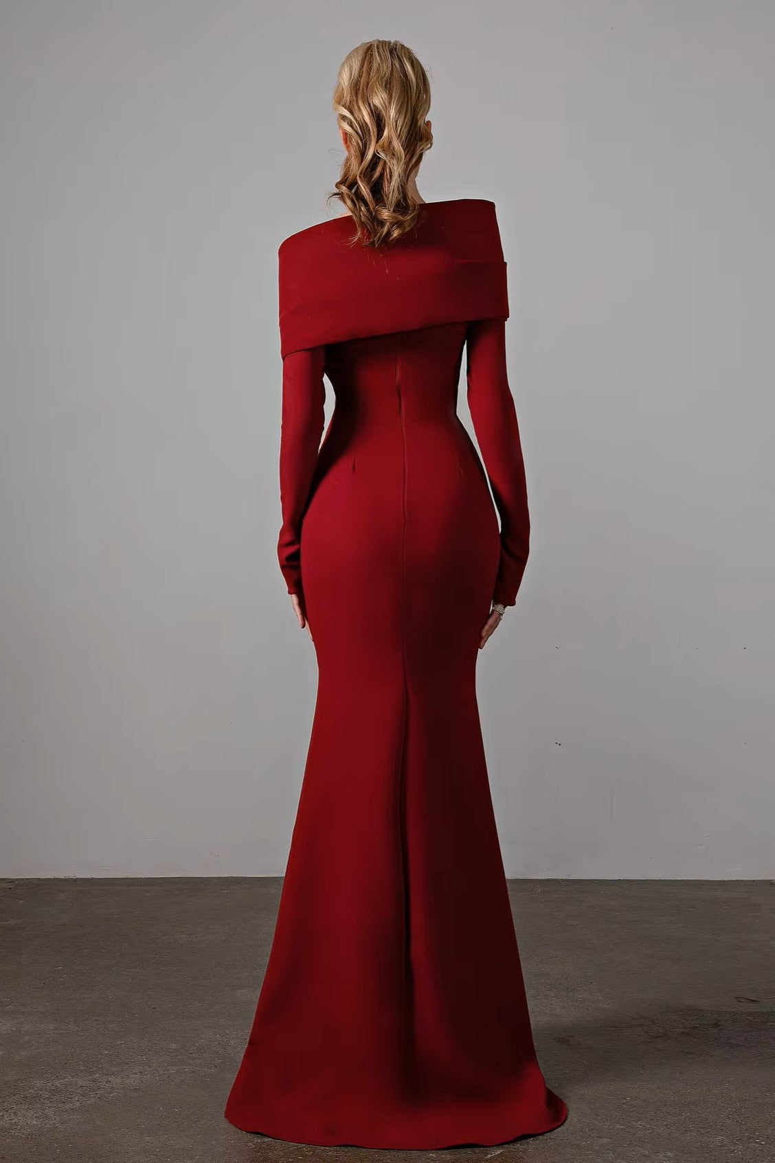 Solid Off-Shoulder Long Sleeve Maxi Dress