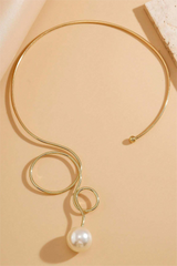 Faux Pearl Irregular Shape Metal Necklace
