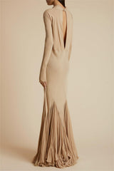 Cowl Neckline Pleat Long Sleeve Maxi Dress
