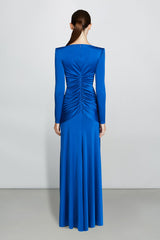 Solid Gathered Boat Neck Midi Dress
