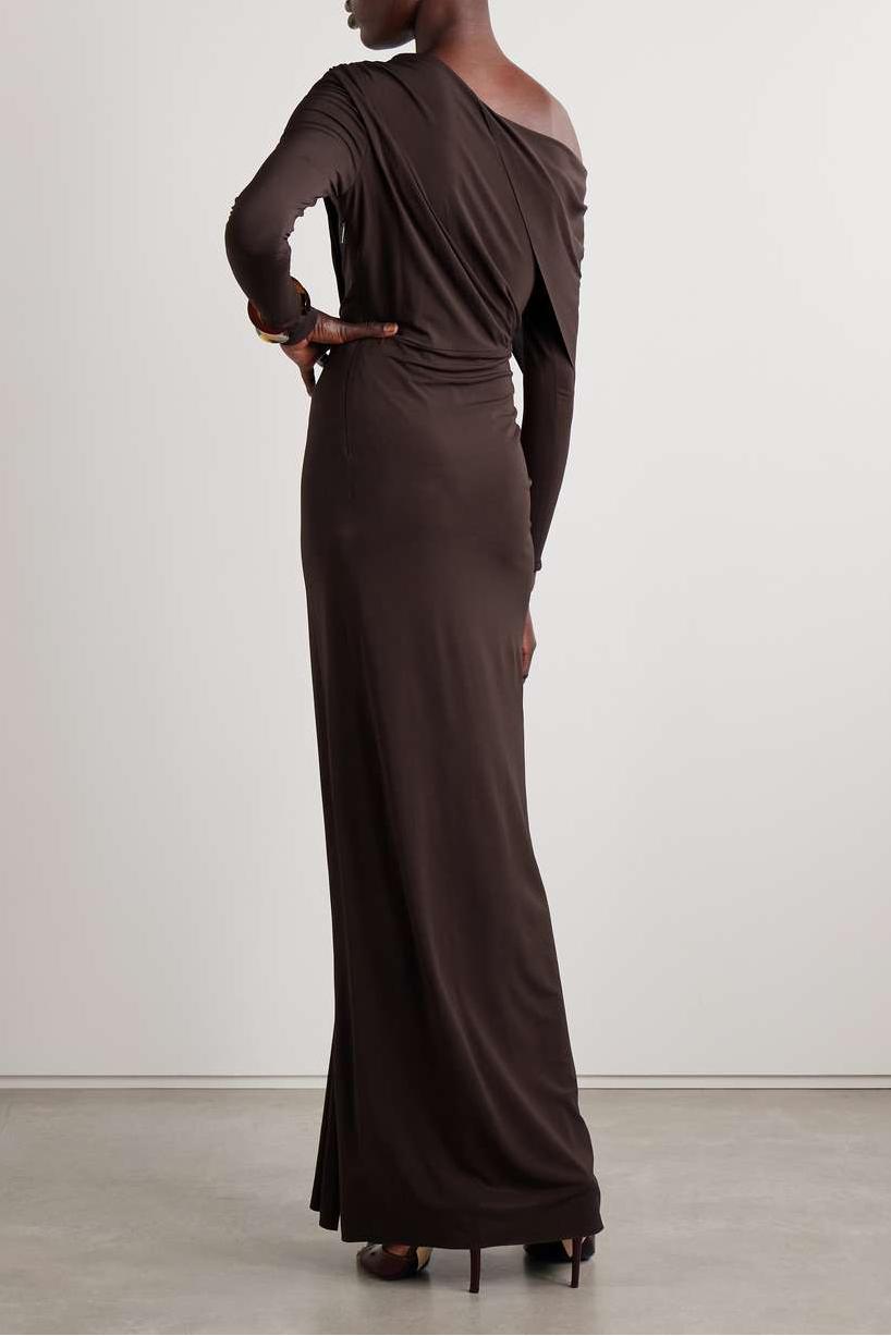 Skew Collar Jersey Split Midi Dress