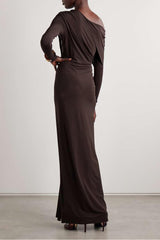 Skew Collar Jersey Split Midi Dress