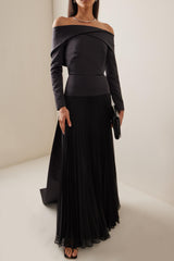 Satin Splicing Chiffon Pleat Maxi Dress