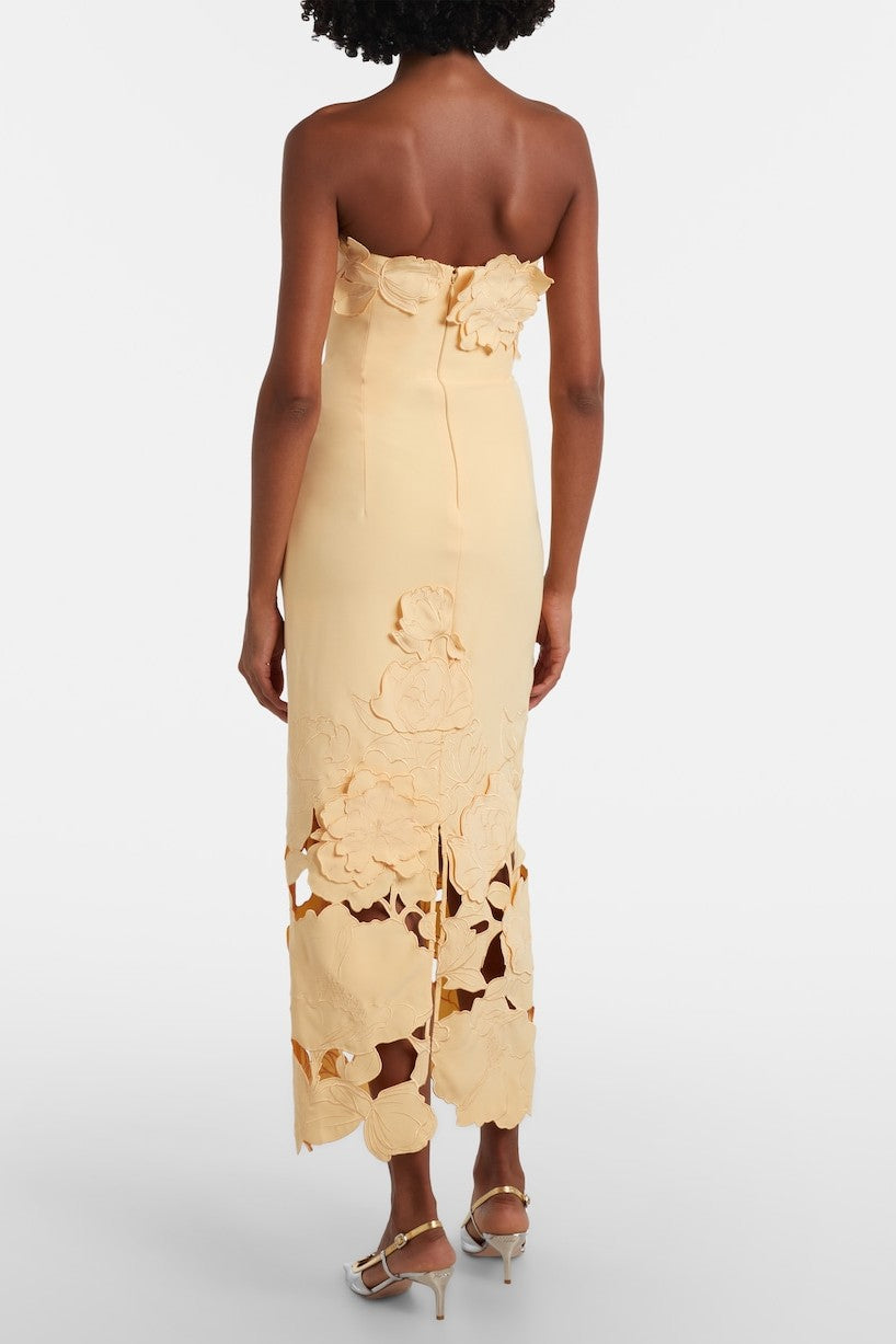 Off-Shoulder Floral Appliquéd Midi Dress