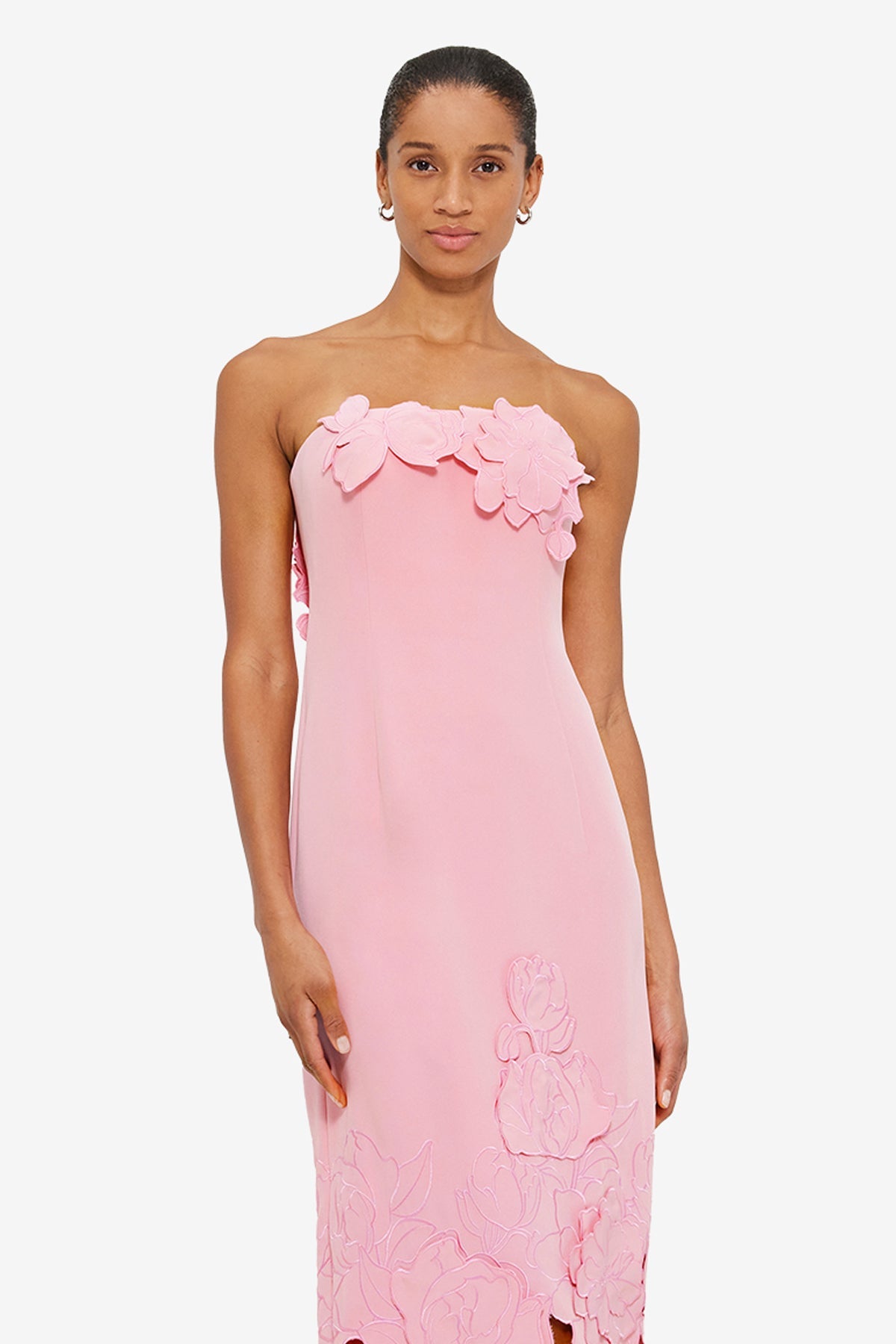 Off-Shoulder Floral Appliquéd Midi Dress