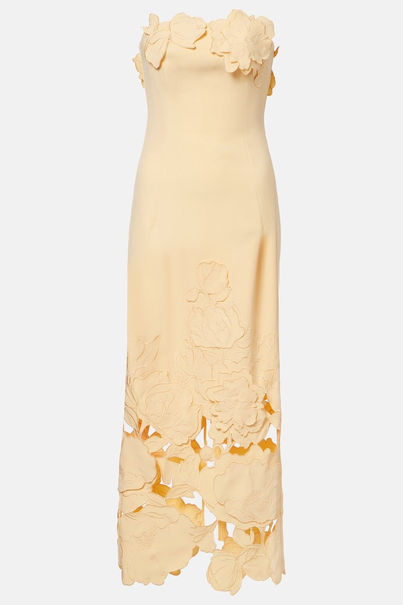 Off-Shoulder Floral Appliquéd Midi Dress