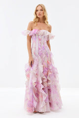 Floral Frill Off-Shoulder Maxi Dress