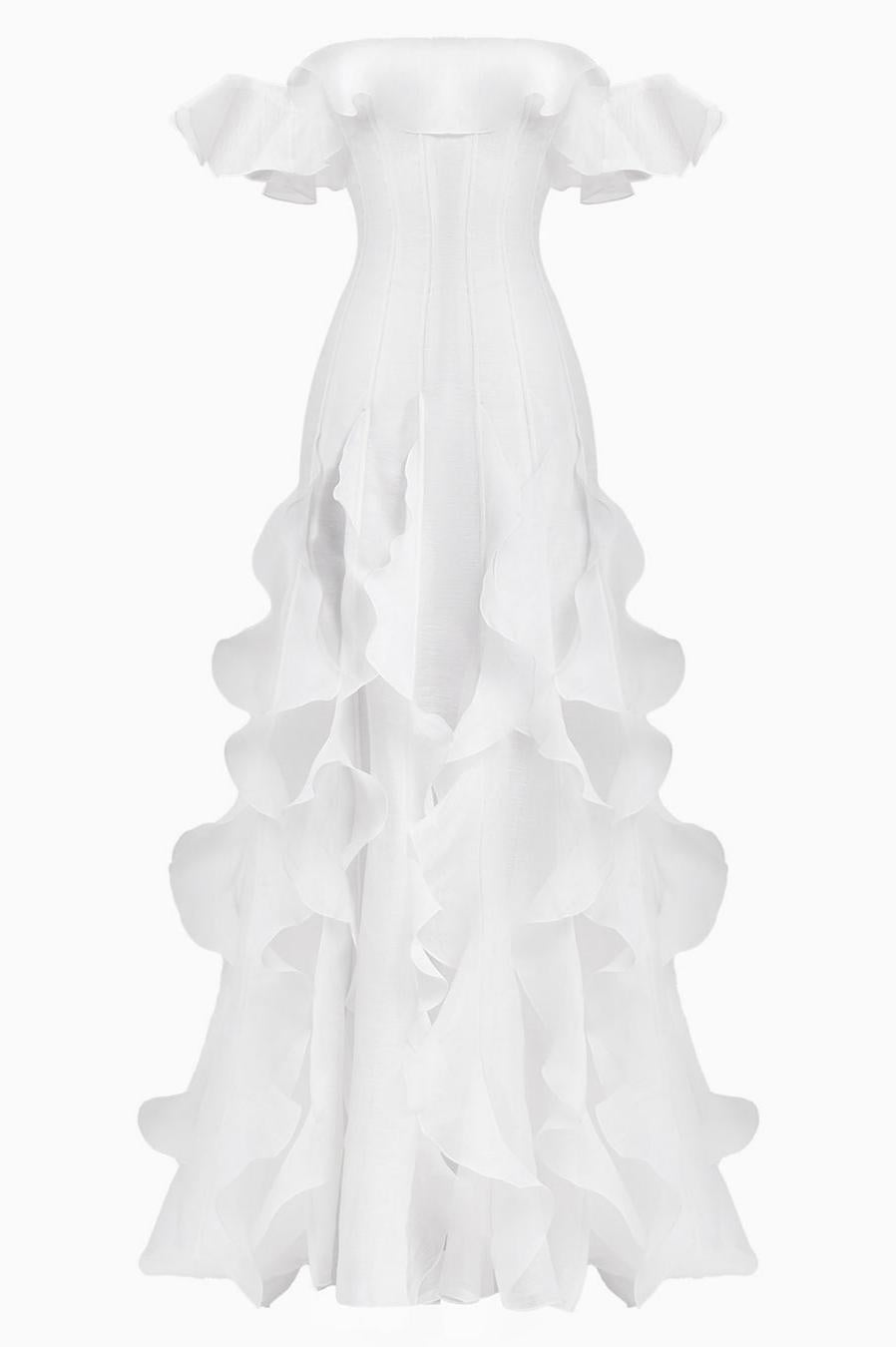 Solid Frill Off-Shoulder Maxi Dress