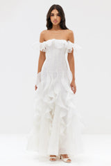 Solid Frill Off-Shoulder Maxi Dress