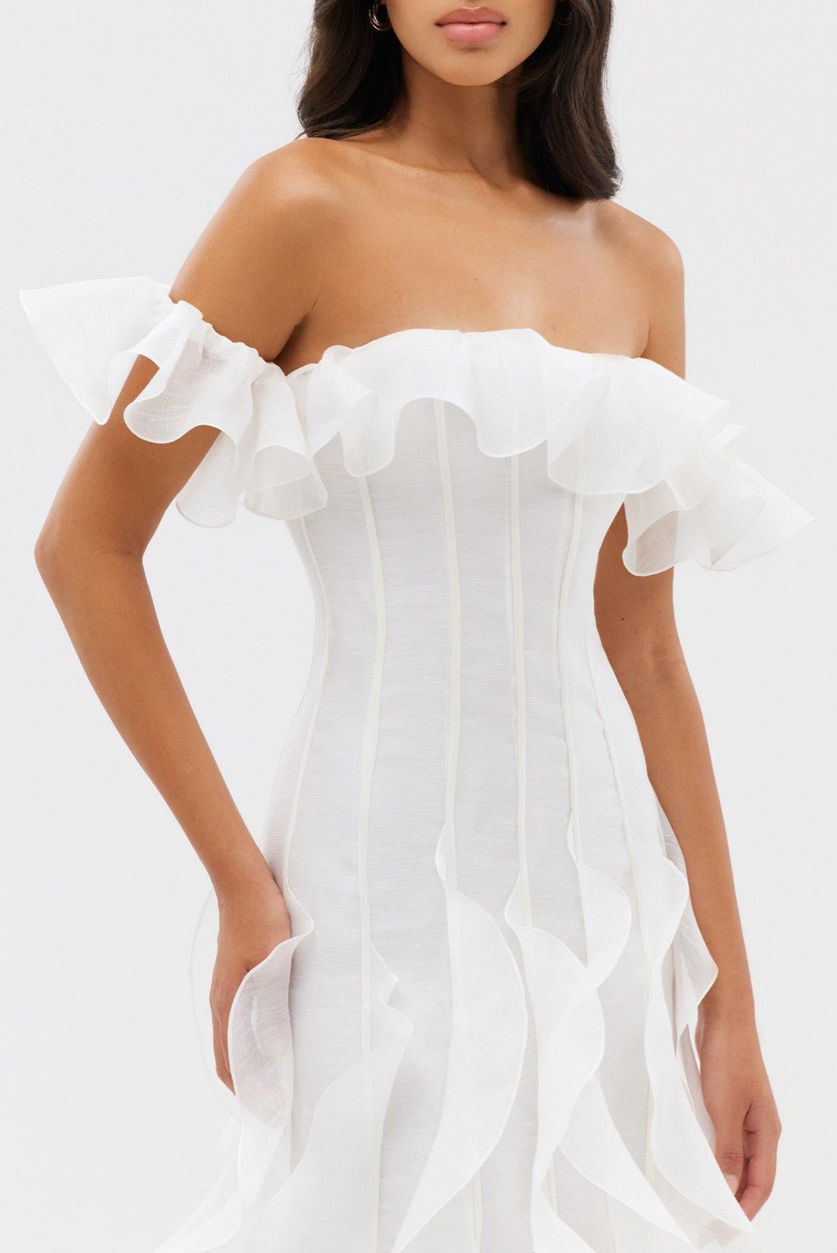 Solid Frill Off-Shoulder Maxi Dress