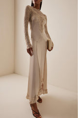Lace Satin Splicing Maxi Dress