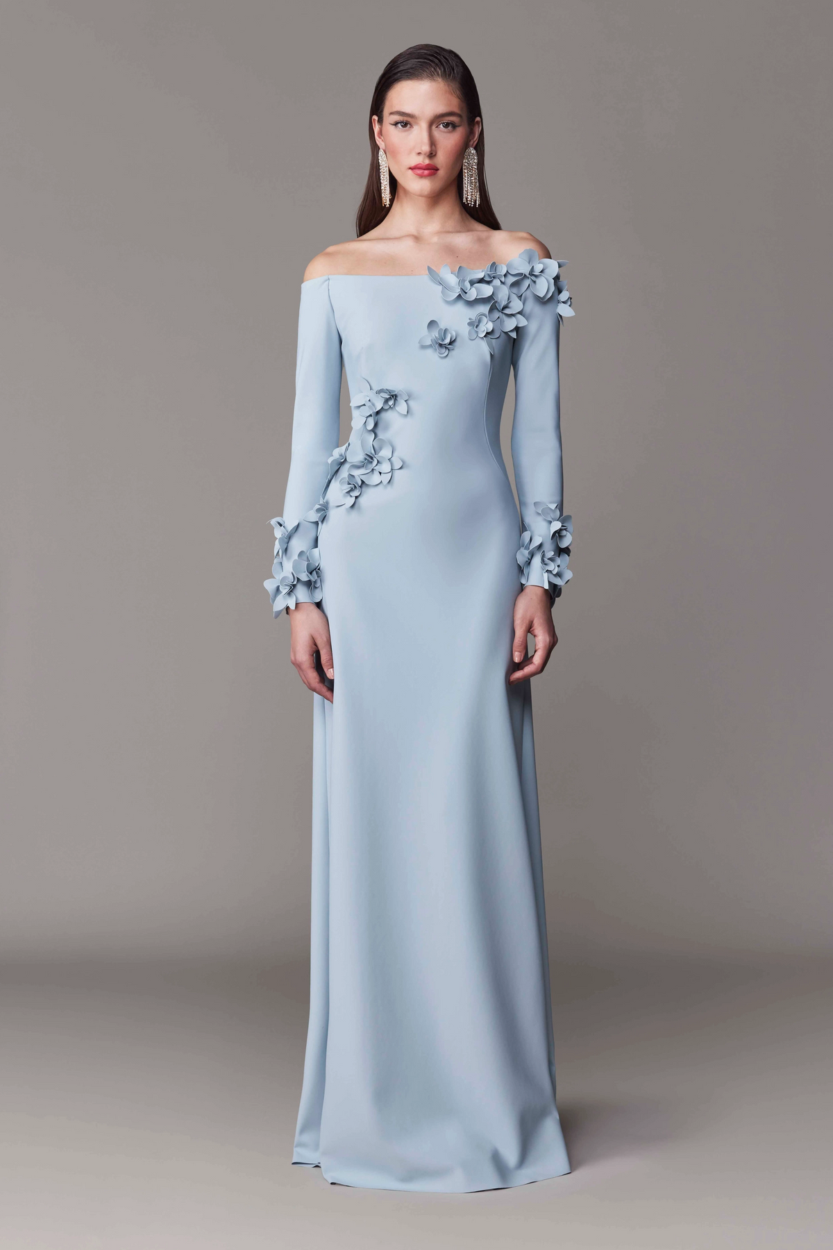 3D Flower Off-Shoulder Solid Maxi Dress