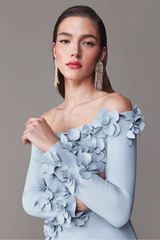 3D Flower Off-Shoulder Solid Maxi Dress