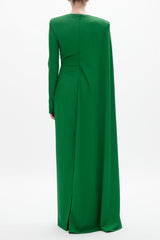 Pleated Round Neck Cape Maxi Dress