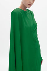 Pleated Round Neck Cape Maxi Dress