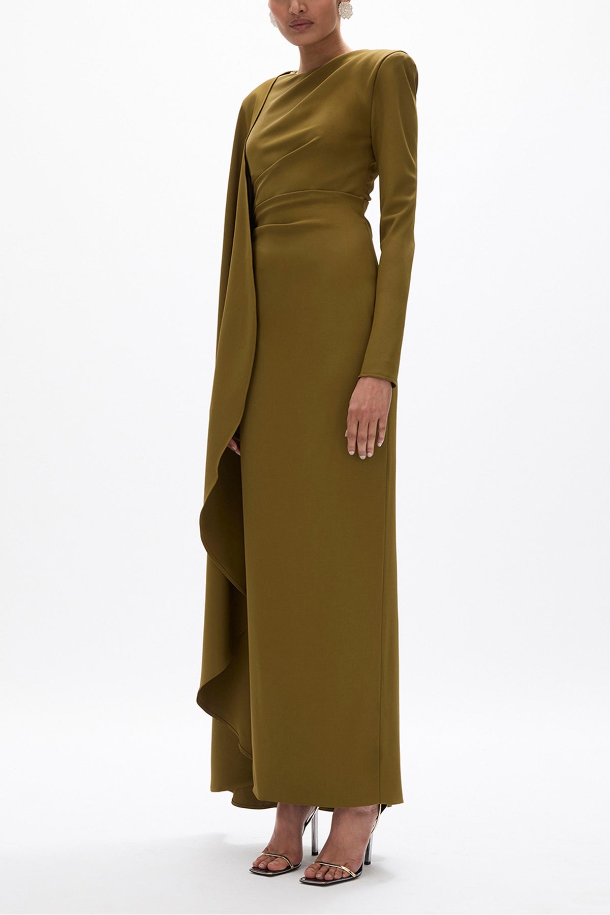Pleated Round Neck Cape Maxi Dress